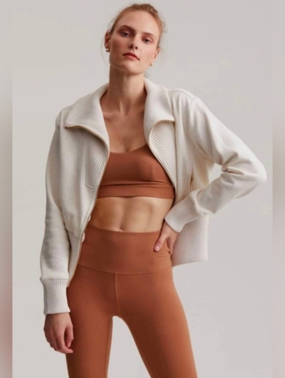Varley Alisa Zip Through Long Sleeve Oatmeal Colorway Women's Size Large - Picture 12 of 12